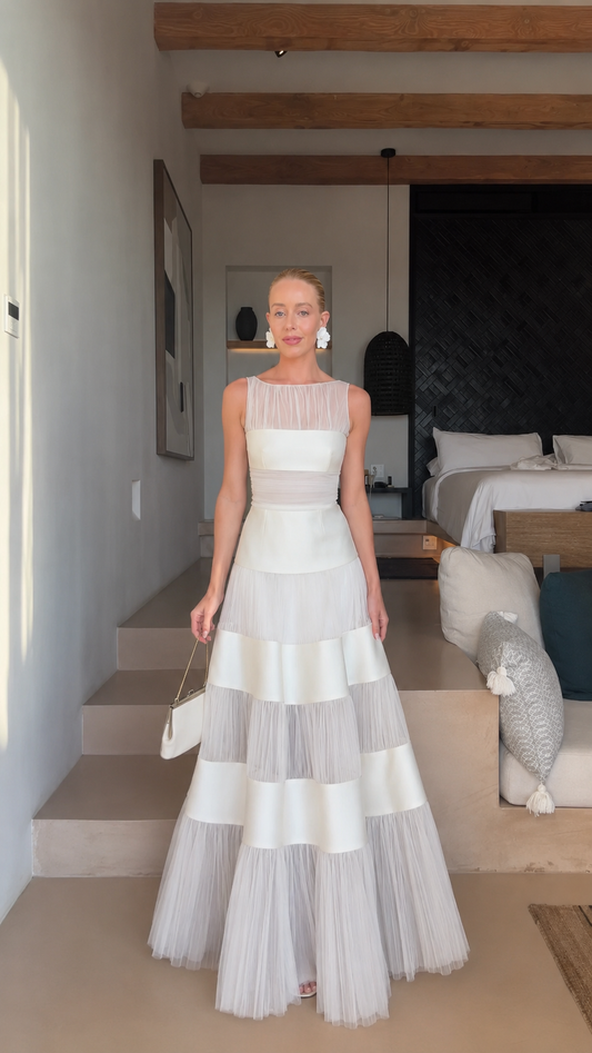 Celeste Tiered Mesh Panel Maxi Dress