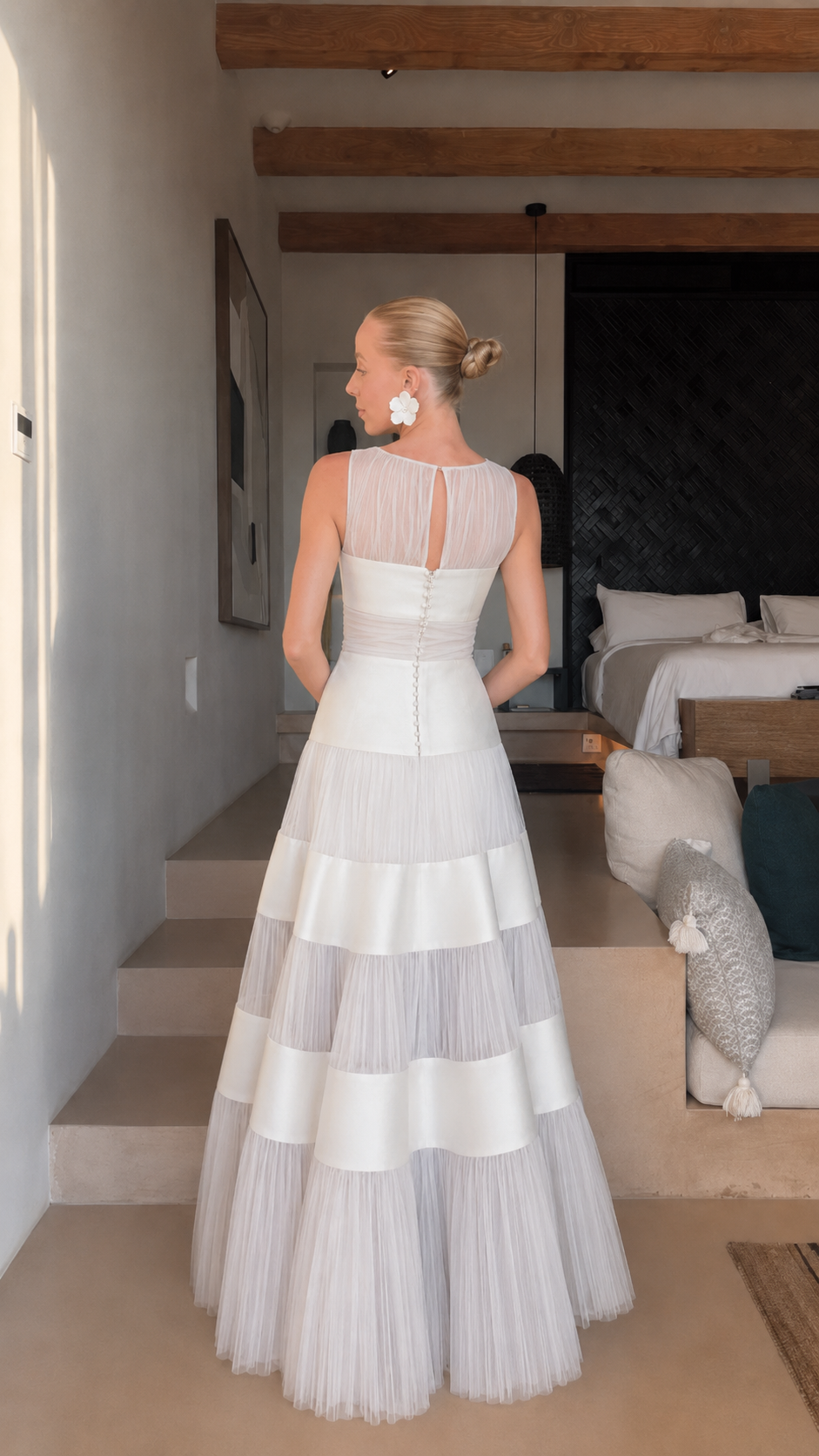 Celeste Tiered Mesh Panel Maxi Dress