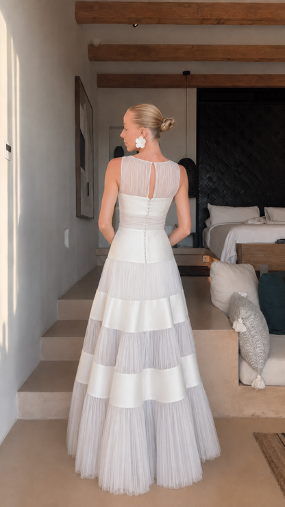 Celeste Tiered Mesh Panel Maxi Dress