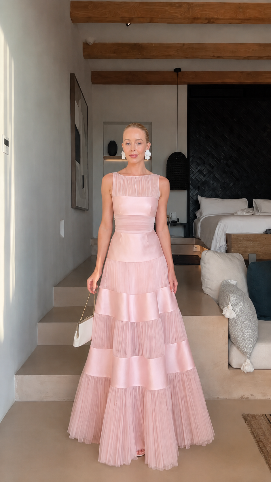 Celeste Tiered Mesh Panel Maxi Dress