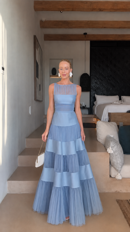 Celeste Tiered Mesh Panel Maxi Dress