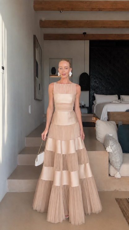 Celeste Tiered Mesh Panel Maxi Dress