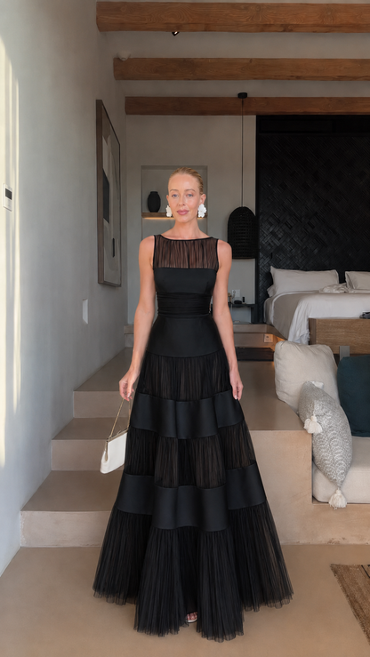 Celeste Tiered Mesh Panel Maxi Dress