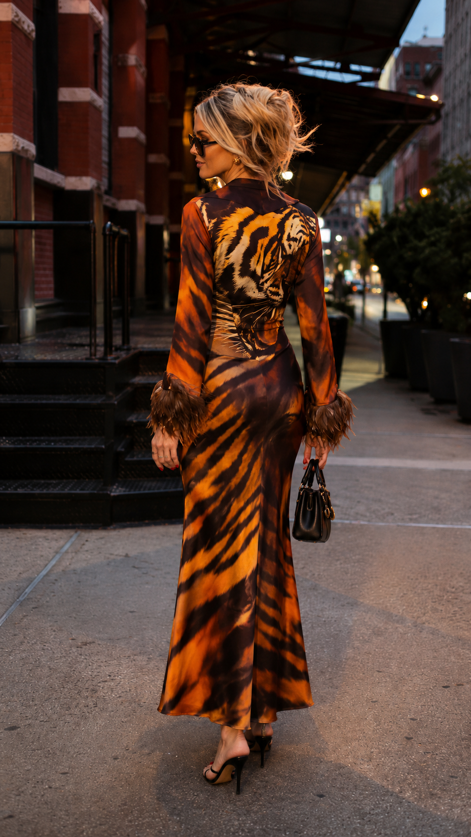 Savannah Tiger Satin Shirt & Maxi Skirt Set
