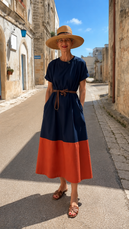 Colorblock Linen Midi Dress