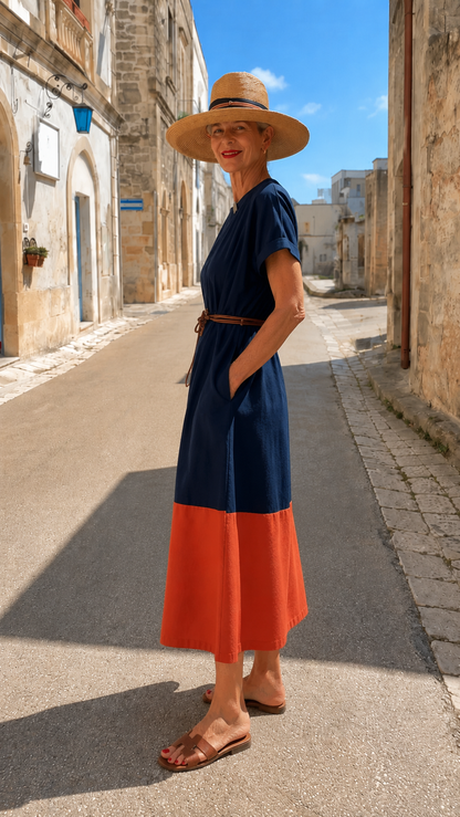 Colorblock Linen Midi Dress