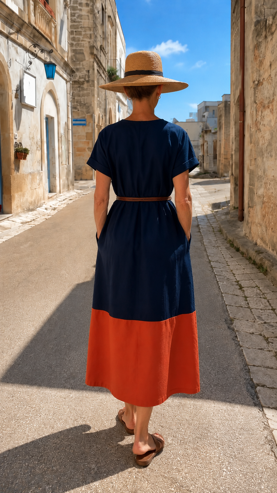 Colorblock Linen Midi Dress