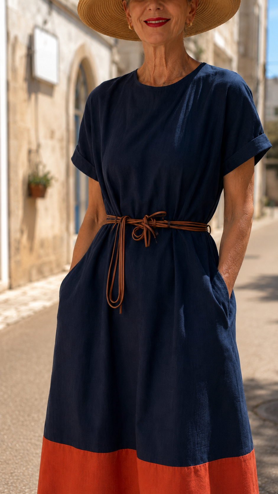 Colorblock Linen Midi Dress