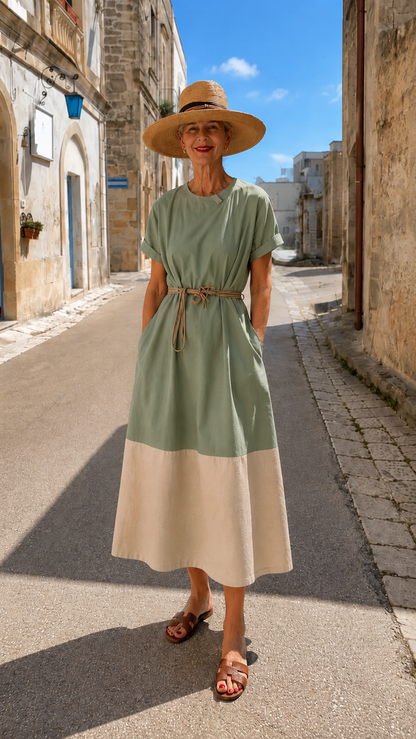 Colorblock Linen Midi Dress