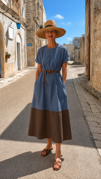 Colorblock Linen Midi Dress