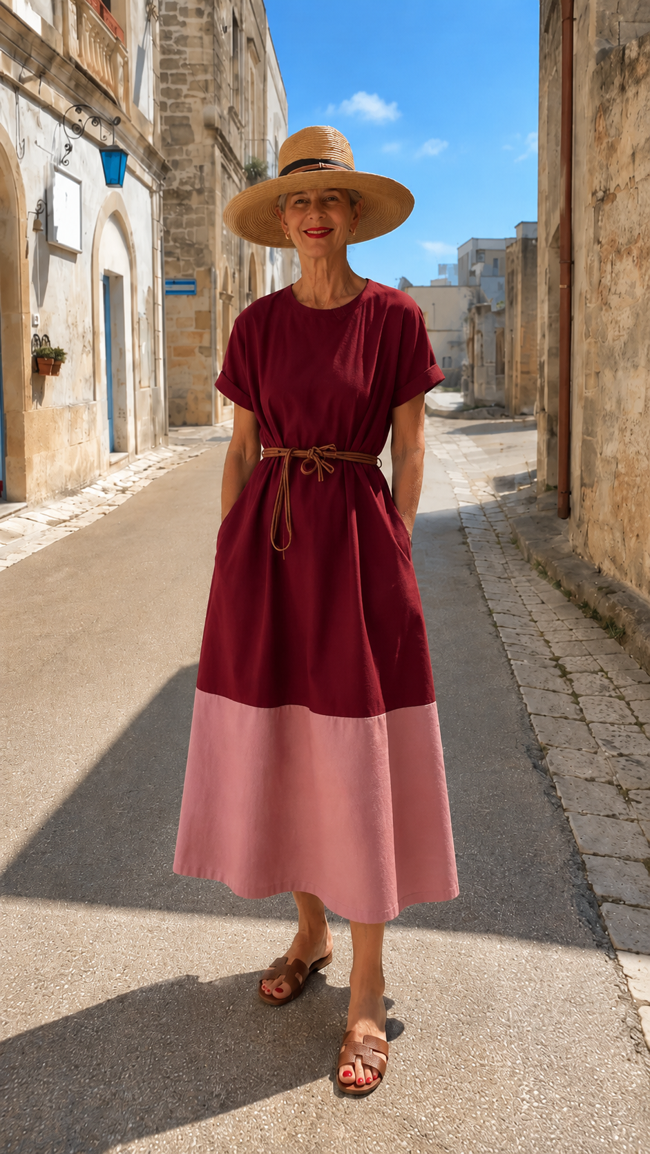 Colorblock Linen Midi Dress
