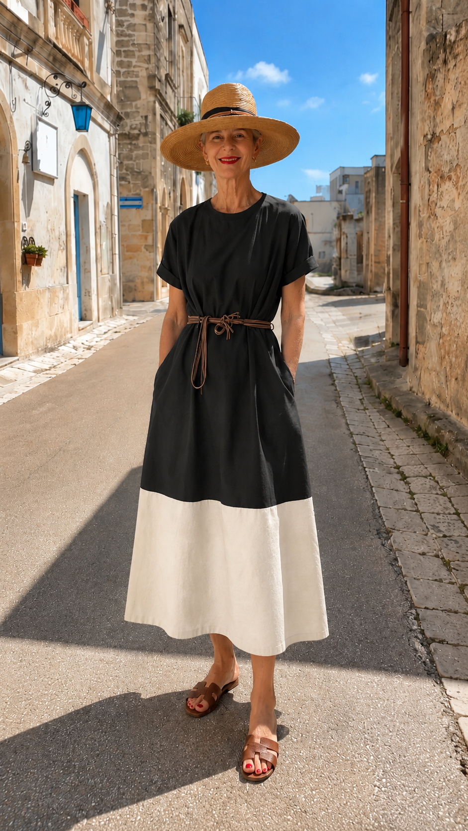 Colorblock Linen Midi Dress