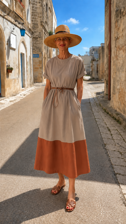 Colorblock Linen Midi Dress