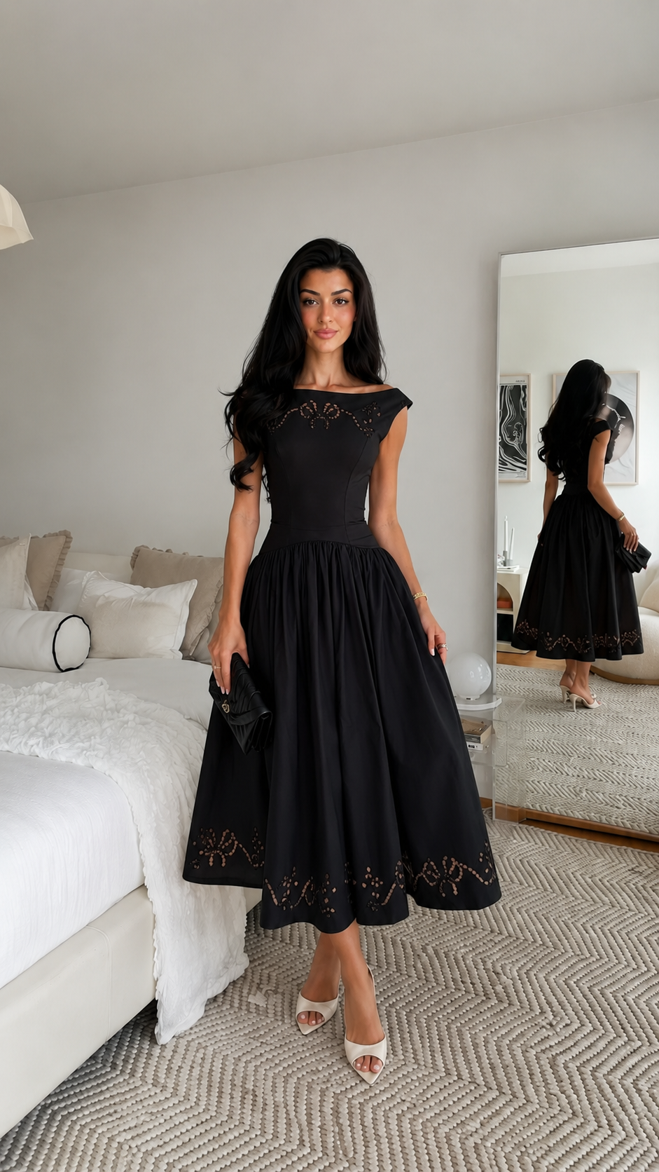 Rosalie Vintage Pink Off-Shoulder Embroidered Midi Dress