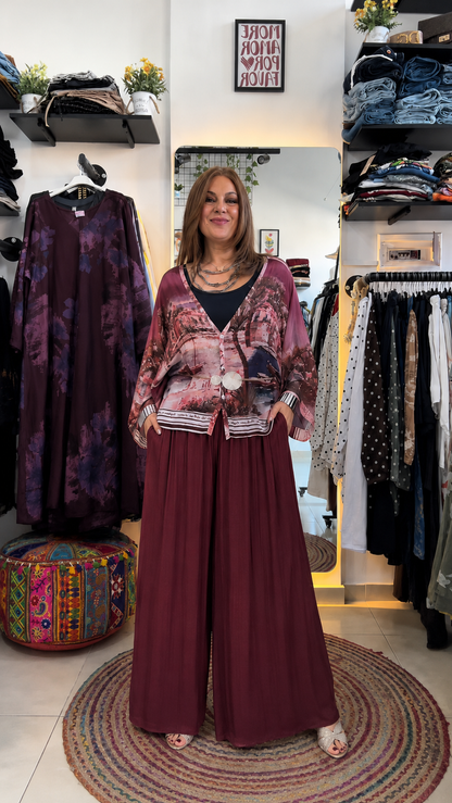 Mediterranean Harbor Print Two-Piece Palazzo Set