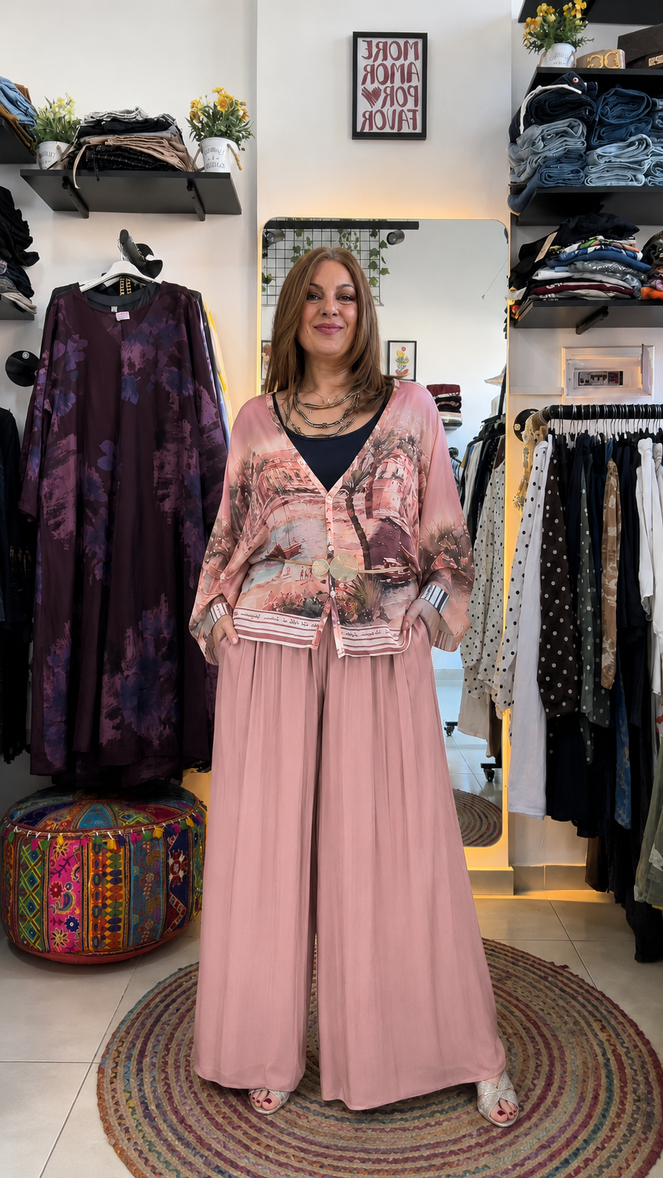 Mediterranean Harbor Print Two-Piece Palazzo Set