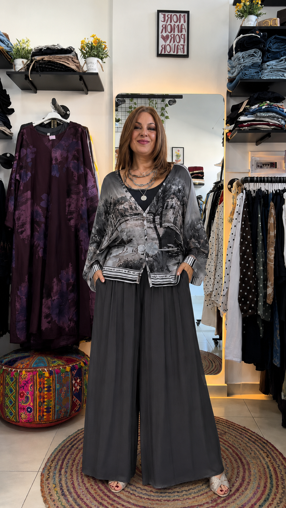 Mediterranean Harbor Print Two-Piece Palazzo Set