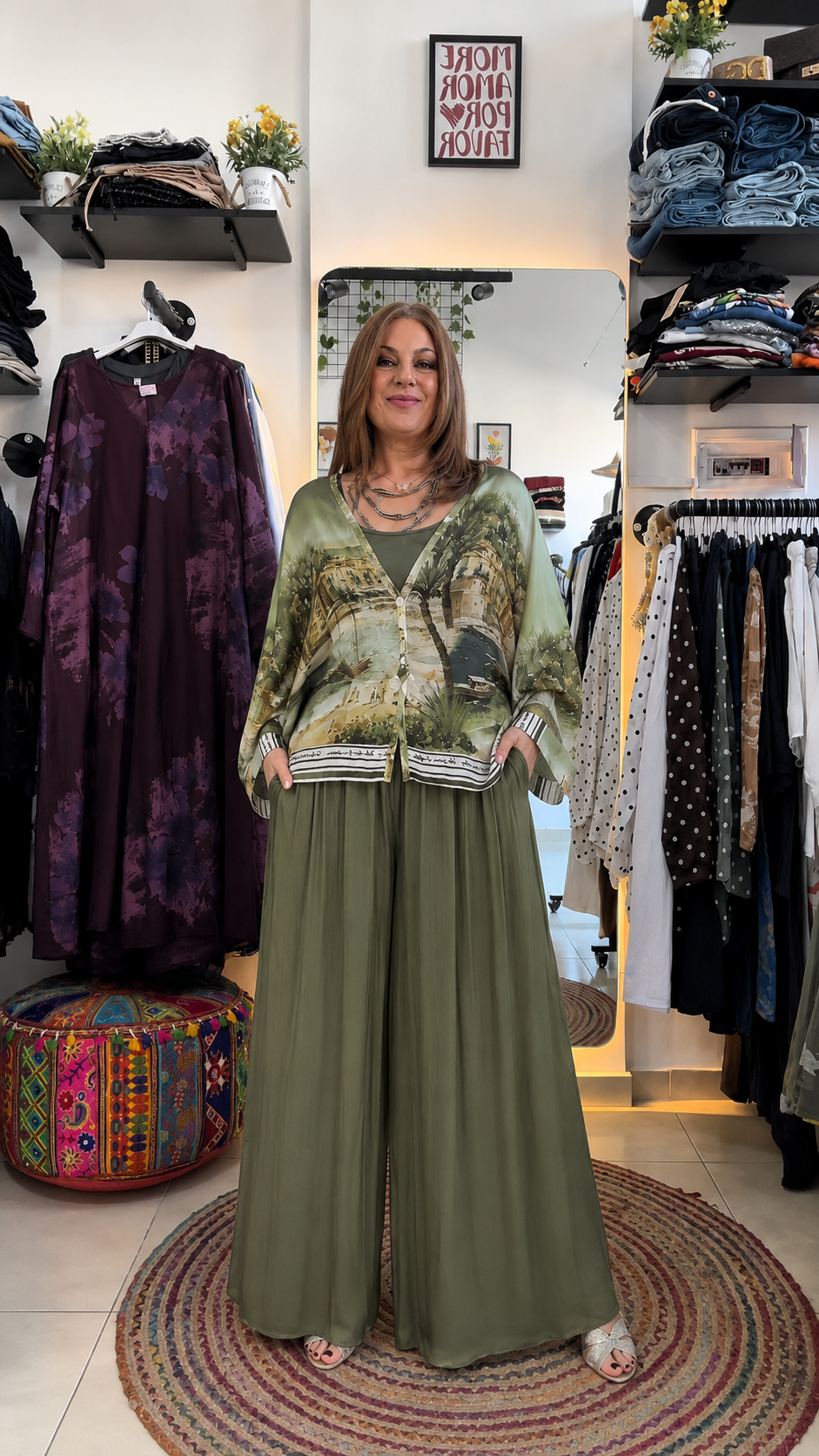 Mediterranean Harbor Print Two-Piece Palazzo Set
