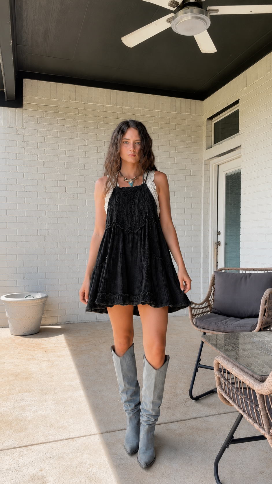 Sage Meadow Lace Trim Babydoll Mini Dress