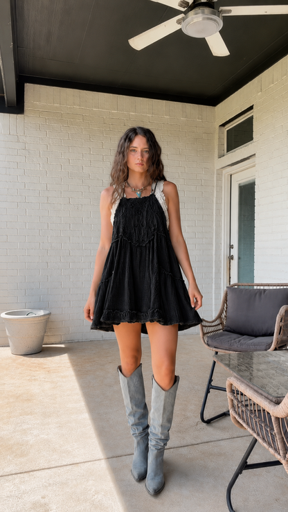 Sage Meadow Lace Trim Babydoll Mini Dress