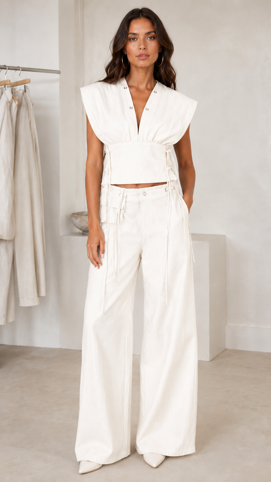 Raven Lace-Up Denim Wide-Leg Set