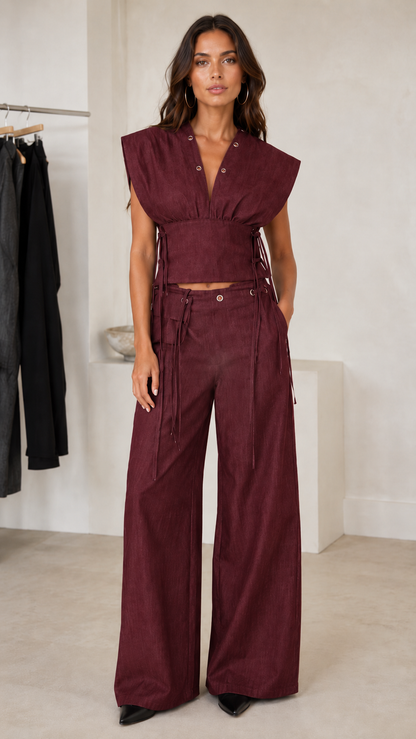 Raven Lace-Up Denim Wide-Leg Set