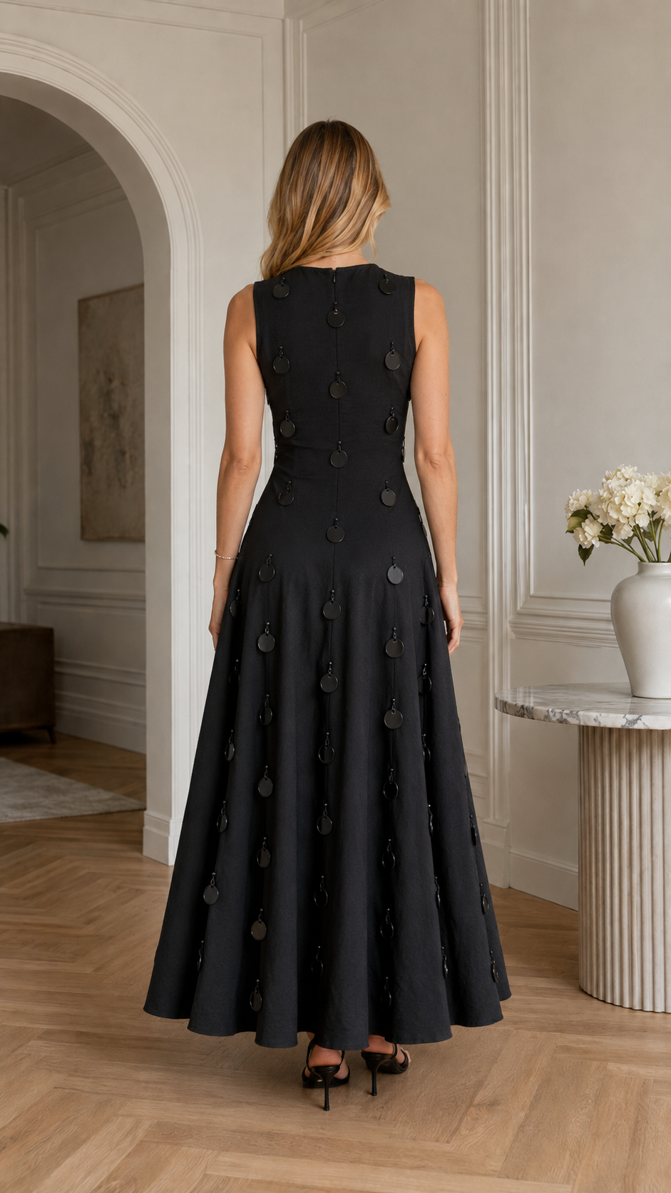 Midnight Charm Embellished A-Line Maxi Dress