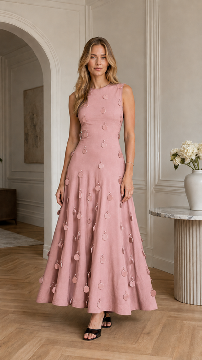 Midnight Charm Embellished A-Line Maxi Dress