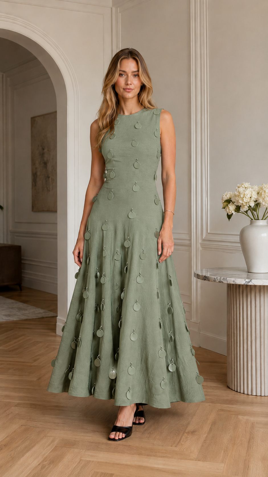 Midnight Charm Embellished A-Line Maxi Dress
