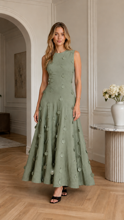 Midnight Charm Embellished A-Line Maxi Dress