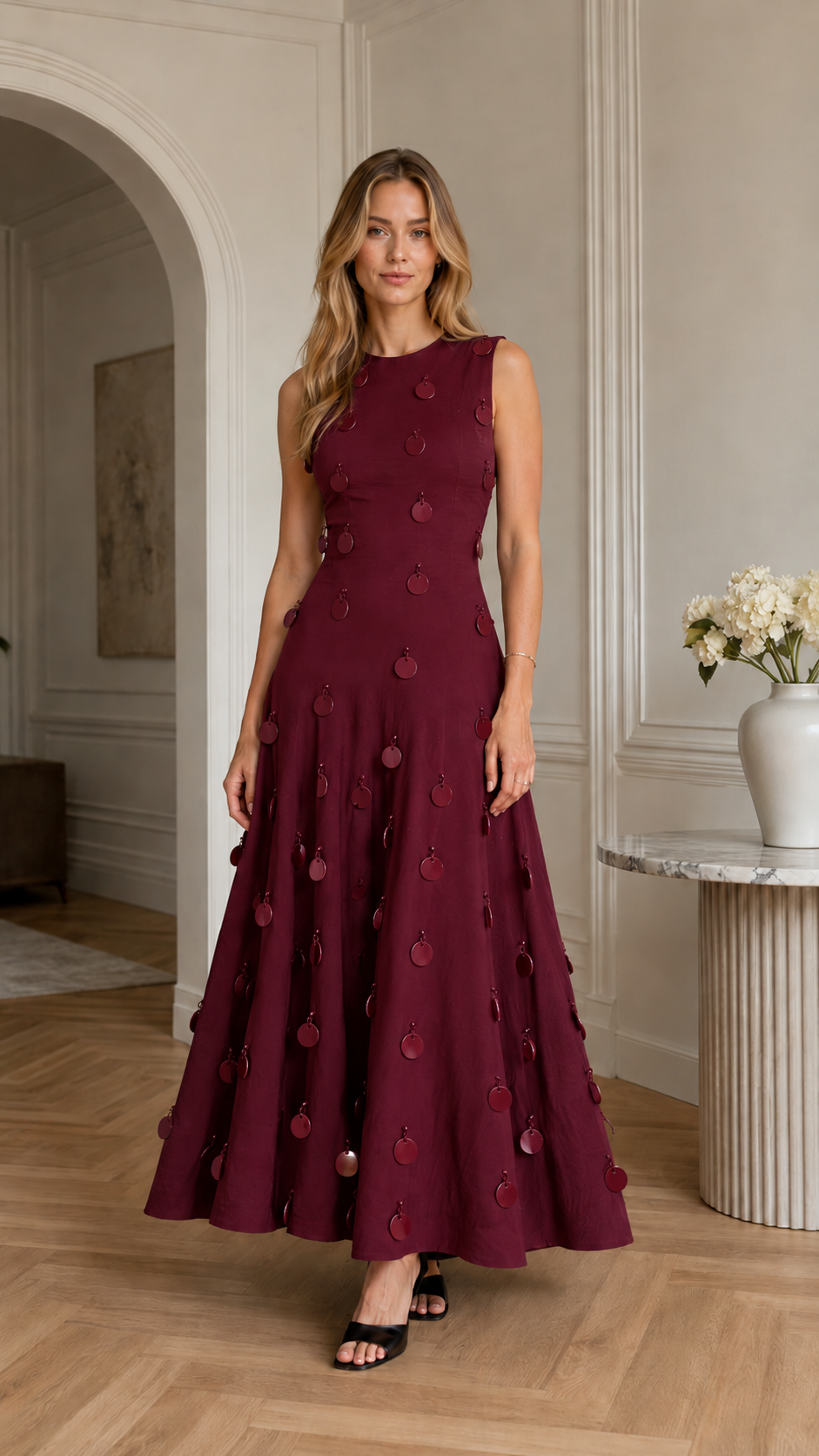 Midnight Charm Embellished A-Line Maxi Dress