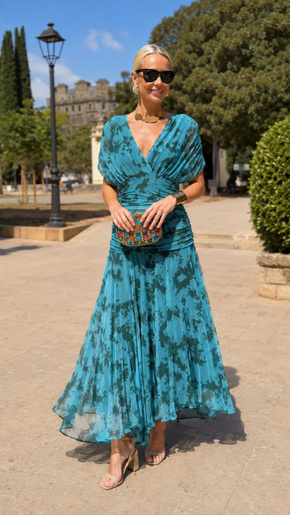 Turquoise Ruched Midi Dress