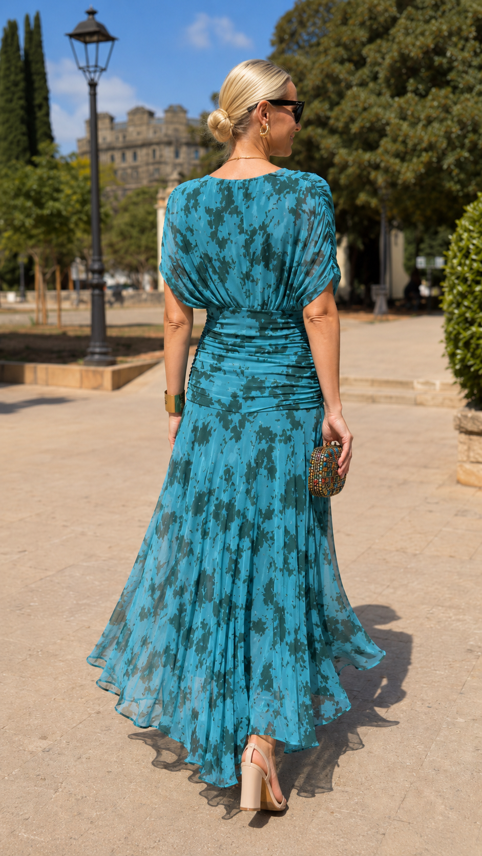 Turquoise Ruched Midi Dress