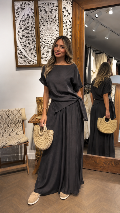 Charcoal Tie-Waist Maxi Set