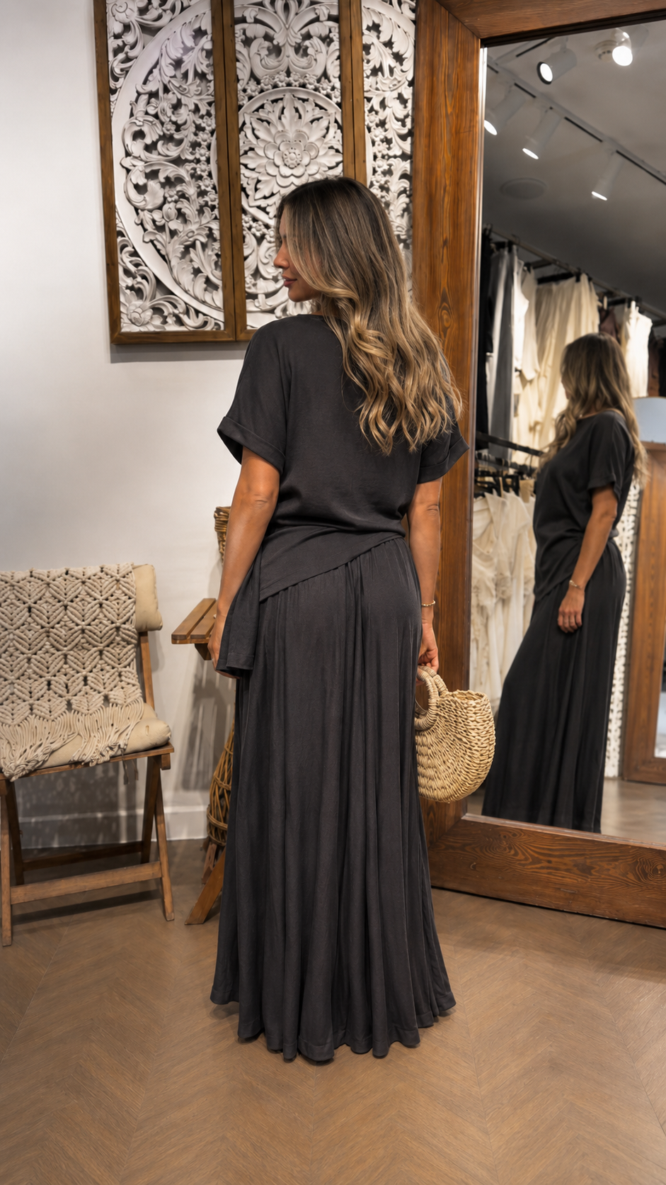 Charcoal Tie-Waist Maxi Set