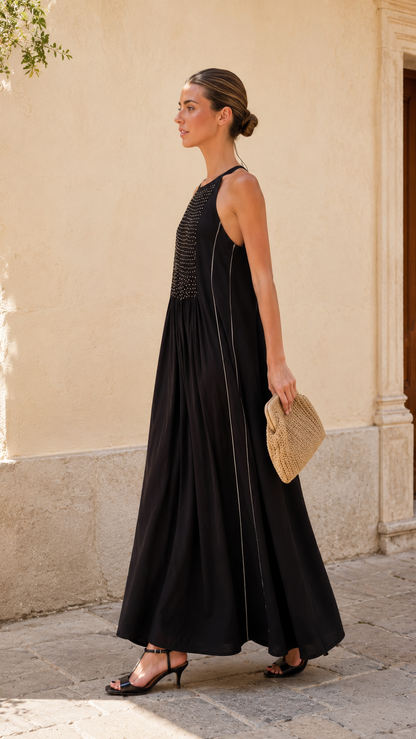 Midnight Glow Halter Maxi Dress
