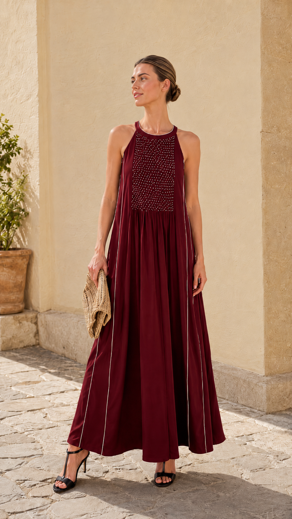 Midnight Glow Halter Maxi Dress