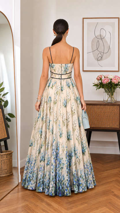 Blue Garden Strappy Maxi Dress