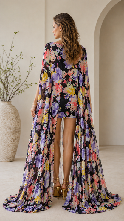 Floral Cape Mini Dress