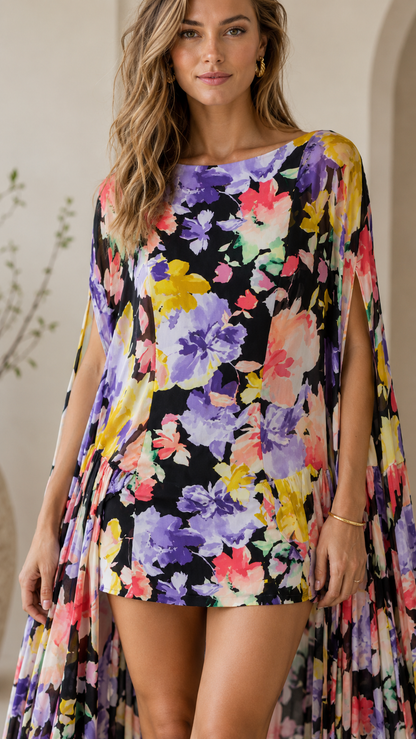 Floral Cape Mini Dress