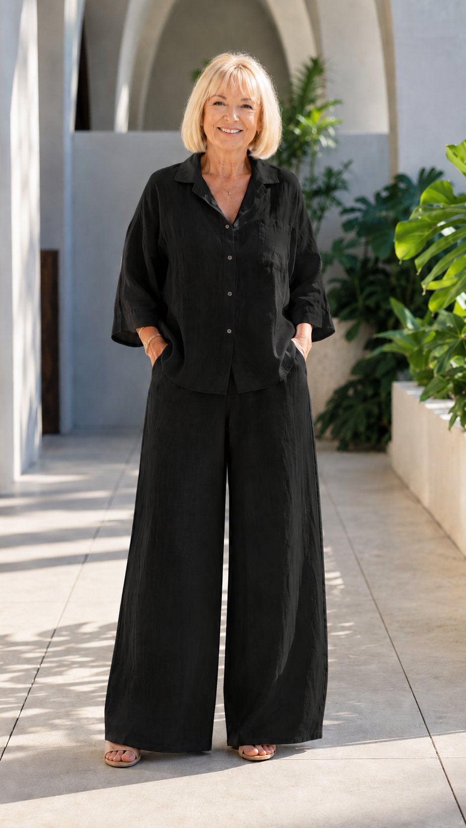 Sky Blue Linen Wide-Leg Set
