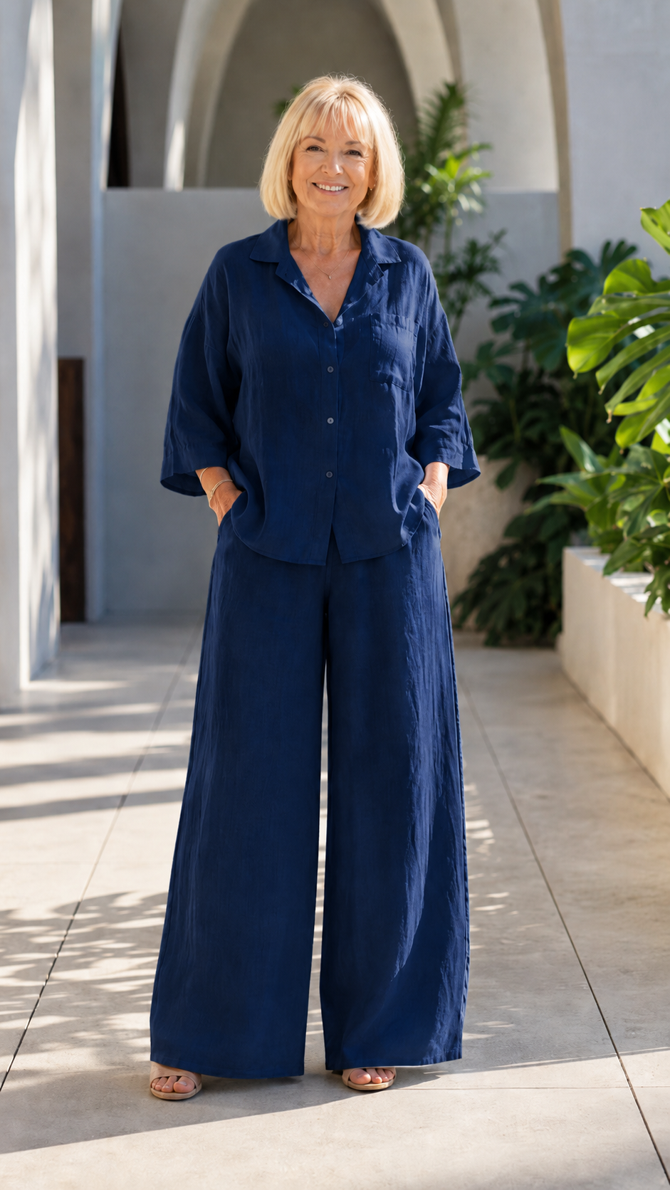 Sky Blue Linen Wide-Leg Set