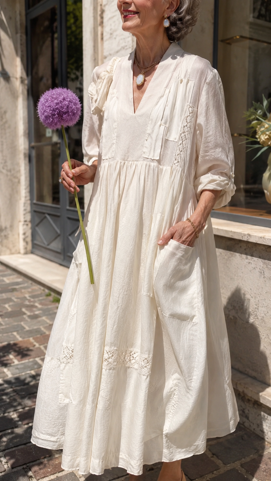 Ivory Pocket Midi Dress