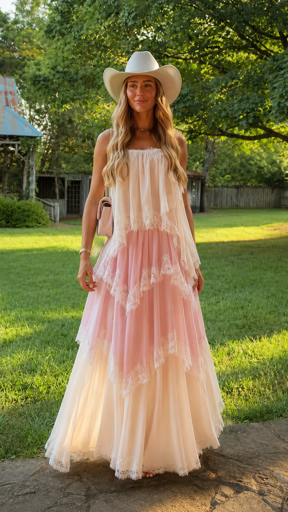 Blush Tiered Tulle Maxi Dress