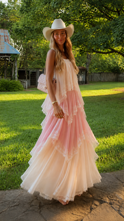 Blush Tiered Tulle Maxi Dress