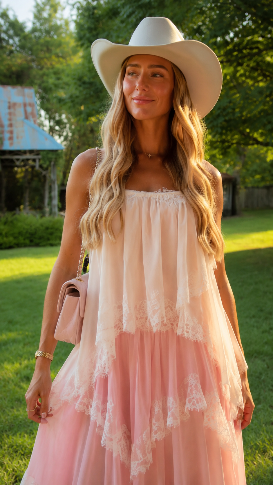 Blush Tiered Tulle Maxi Dress