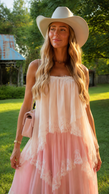 Blush Tiered Tulle Maxi Dress