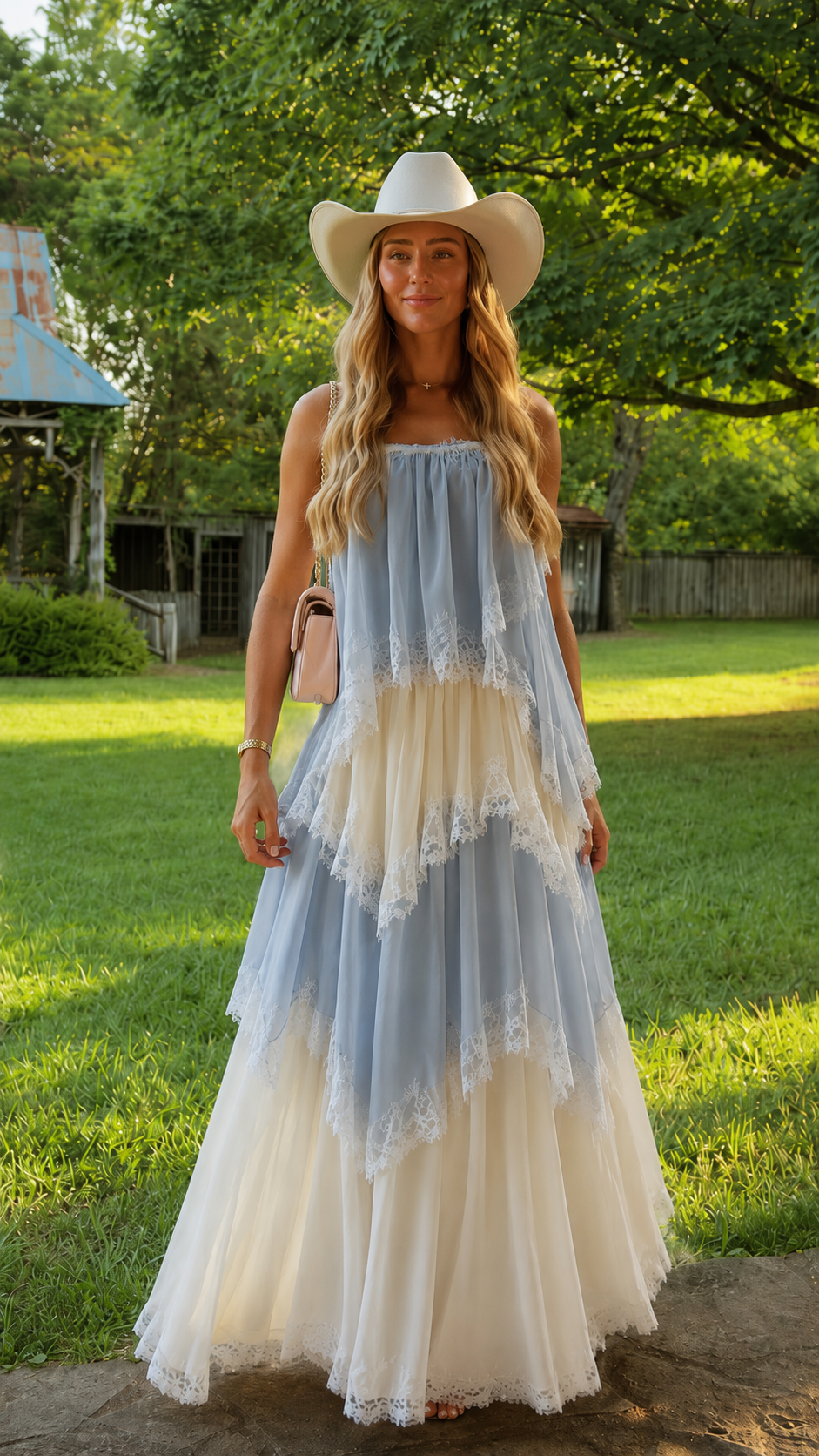 Blush Tiered Tulle Maxi Dress