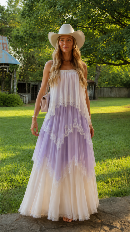Blush Tiered Tulle Maxi Dress