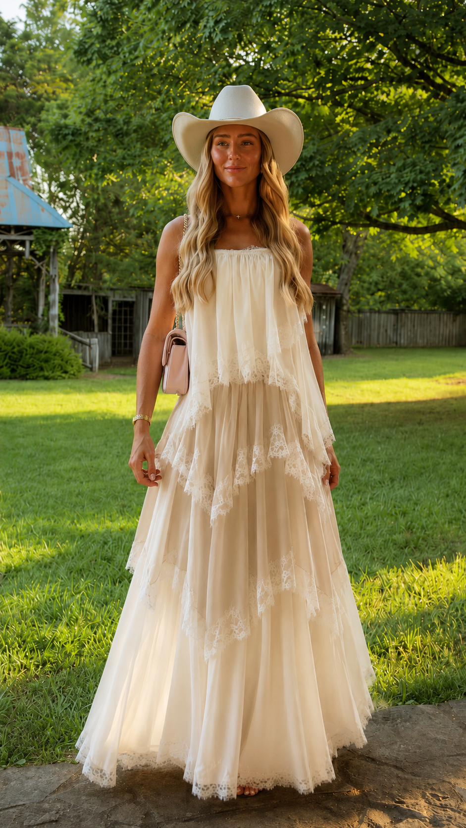 Blush Tiered Tulle Maxi Dress